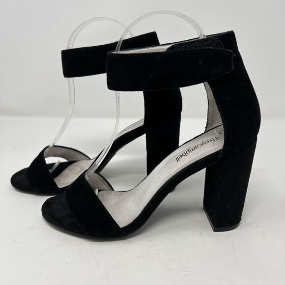 Jeffrey Campbell Lindsay Black Suede Block Heels Women's 7.5 Ankle Strap - Picture 3 of 10